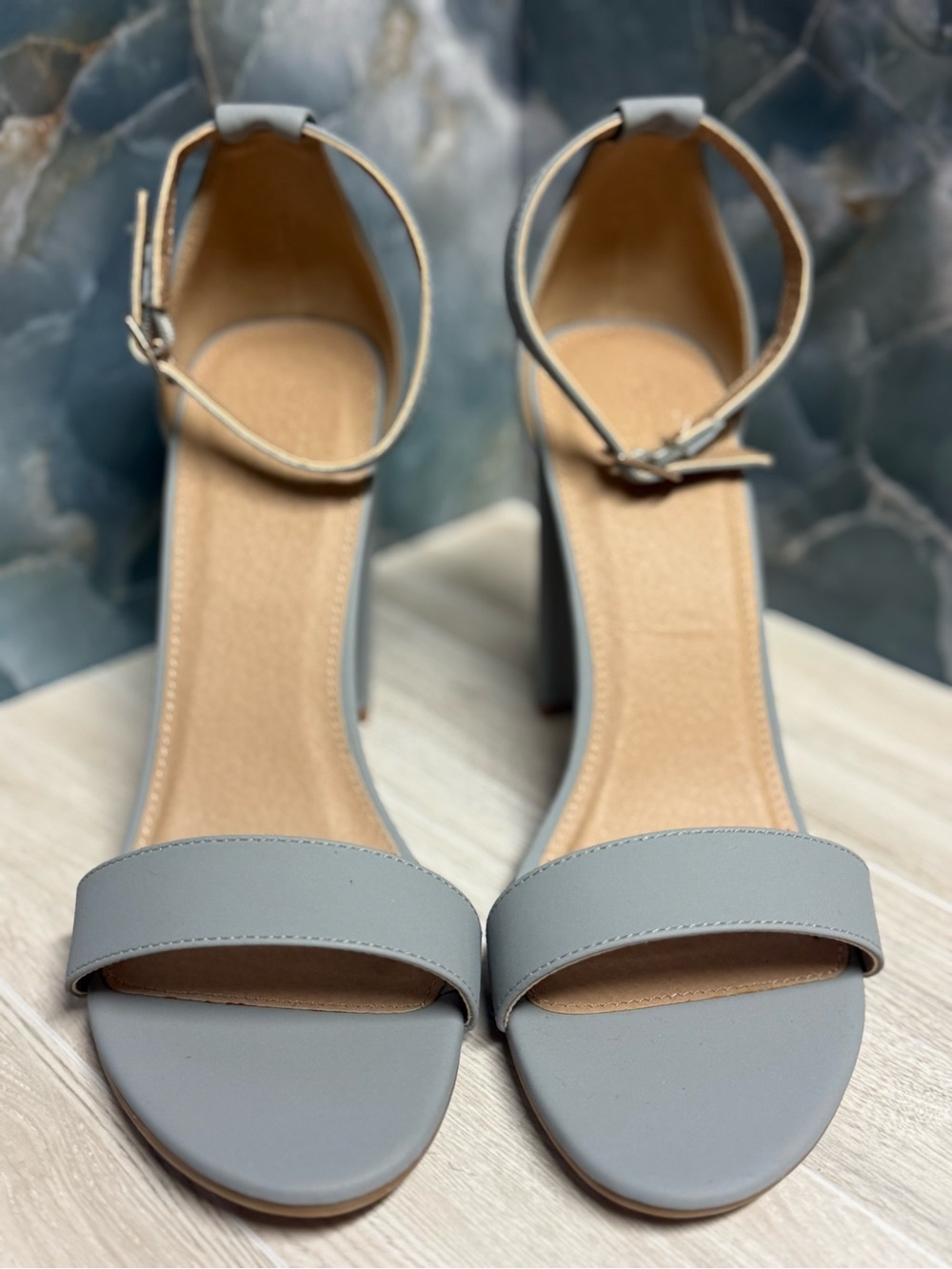 Charlotte Russe Light Gray Ankle-Strap Block Heels